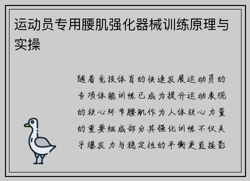 运动员专用腰肌强化器械训练原理与实操